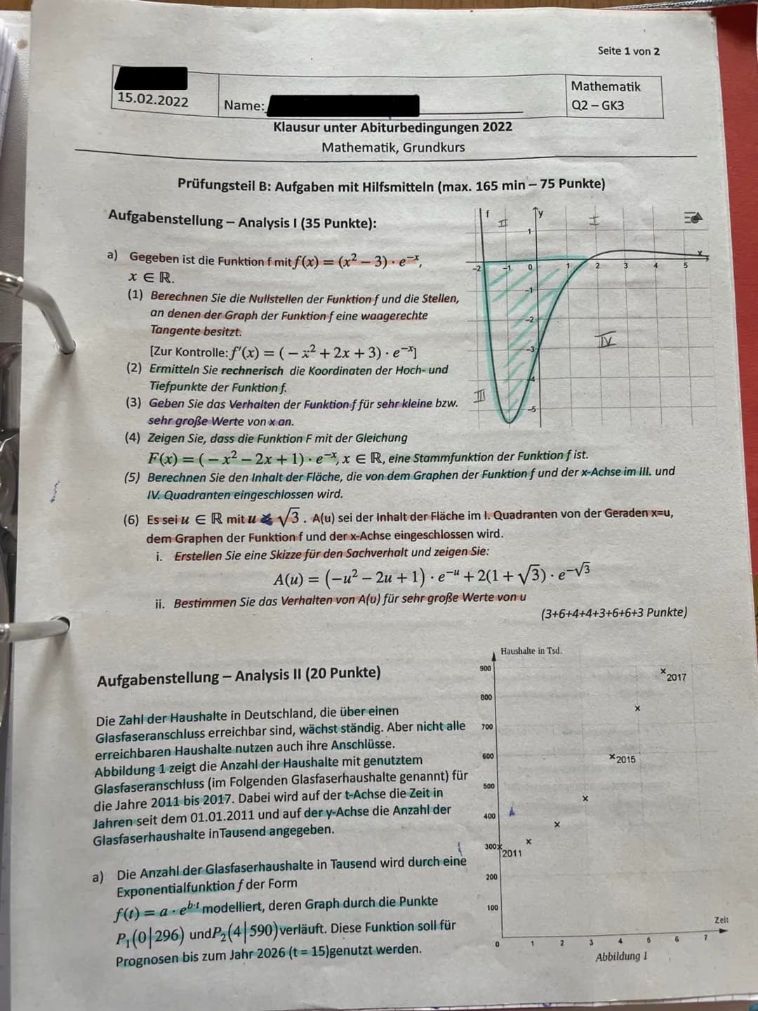 15.02.2021
Name:
Klausur unter Abiturbedingungen 2022
Prüfungsteil A: Aufgaben ohne Hilfsmittel (max. 60 min)
Aufgabenstellungen:
10
12
14
1
