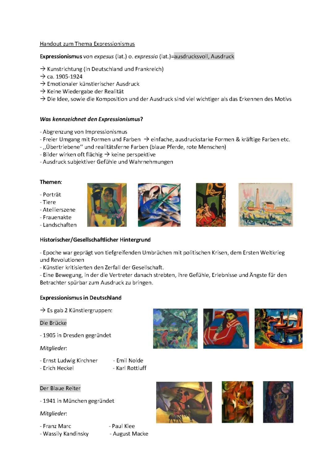 Expressionismus Kunst einfach erklärt - Merkmale, Künstler und Motive