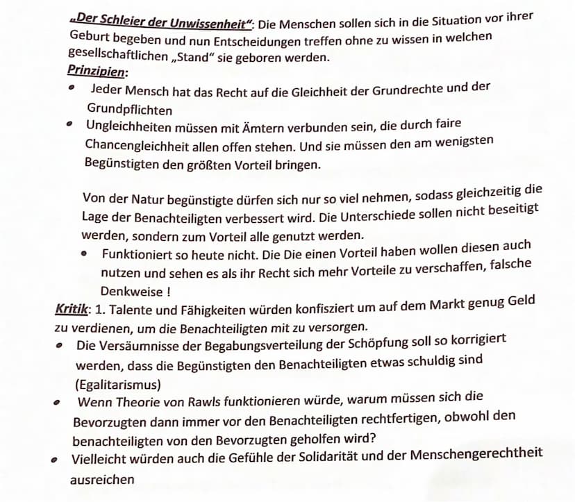 3. John Rawls, Gerechtigkeit als Fairness
Theorie: soziale und wirtschaftliche Ungleichheiten sind nur dann gerecht, wenn sie
zum Vorteil vo