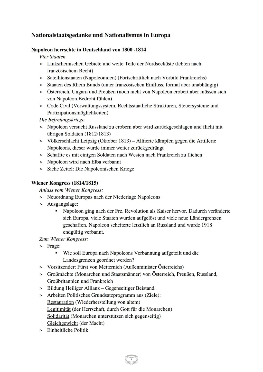 Geschichte Abitur
Übersicht:
1. Nationalstaatsgedanke und Nationalismus in Europa (Seite 2 - 10)
2. Die Reichsgründung von oben (Seite 11-14
