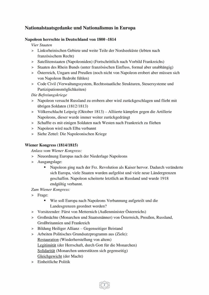 Geschichte Abitur
Übersicht:
1. Nationalstaatsgedanke und Nationalismus in Europa (Seite 2 - 10)
2. Die Reichsgründung von oben (Seite 11-14