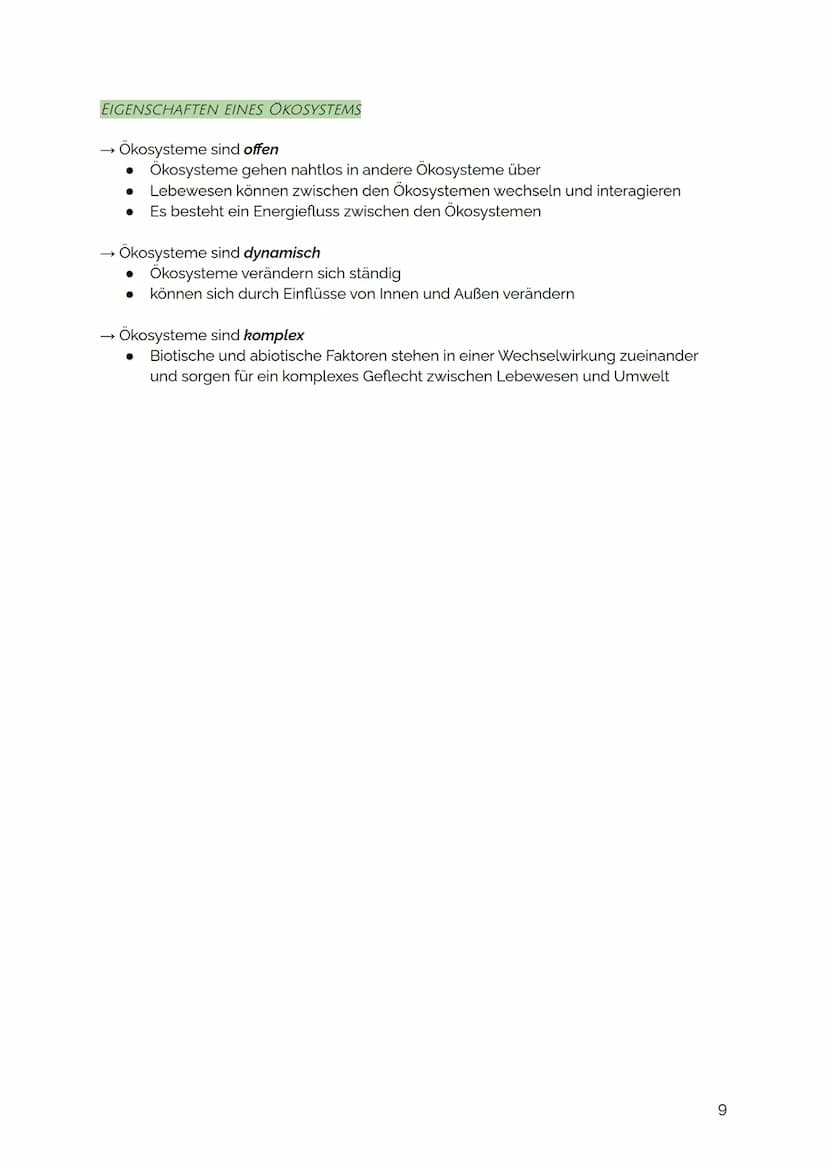 ÖKOLOGIE
ÖKOSYSTEME
AUFBAU EINES ÖKOSYSTEMS
Abiotische Faktoren
→ Licht
→ Temperatur
→ pH-Wert
→ Gase
→ Wasser
Biotop:
Biotop
Biozönose:
Öko