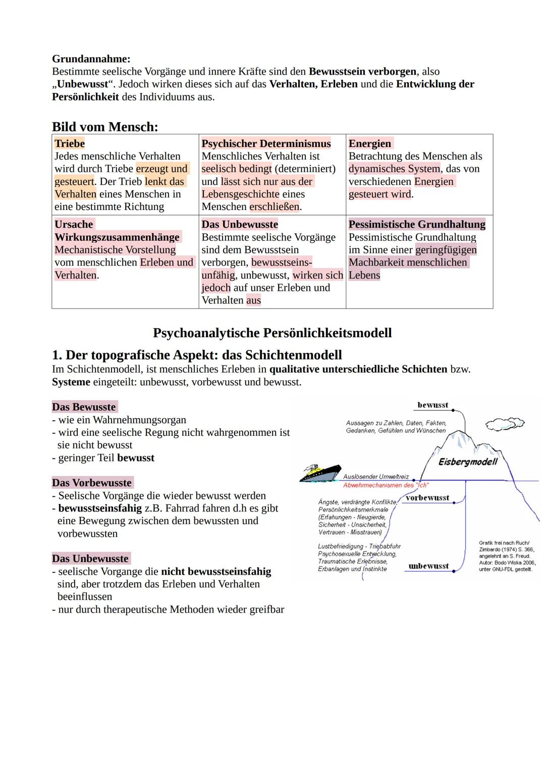 7
Richtungen der Psychologie I
Die Schülerinnen und Schüler stellen das psychoanalytische Persönlichkeitsmodell sowie die
Trieblehre nach S.