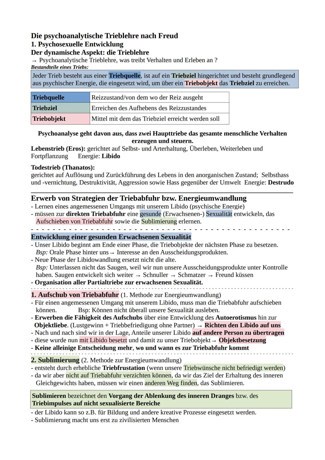 7
Richtungen der Psychologie I
Die Schülerinnen und Schüler stellen das psychoanalytische Persönlichkeitsmodell sowie die
Trieblehre nach S.