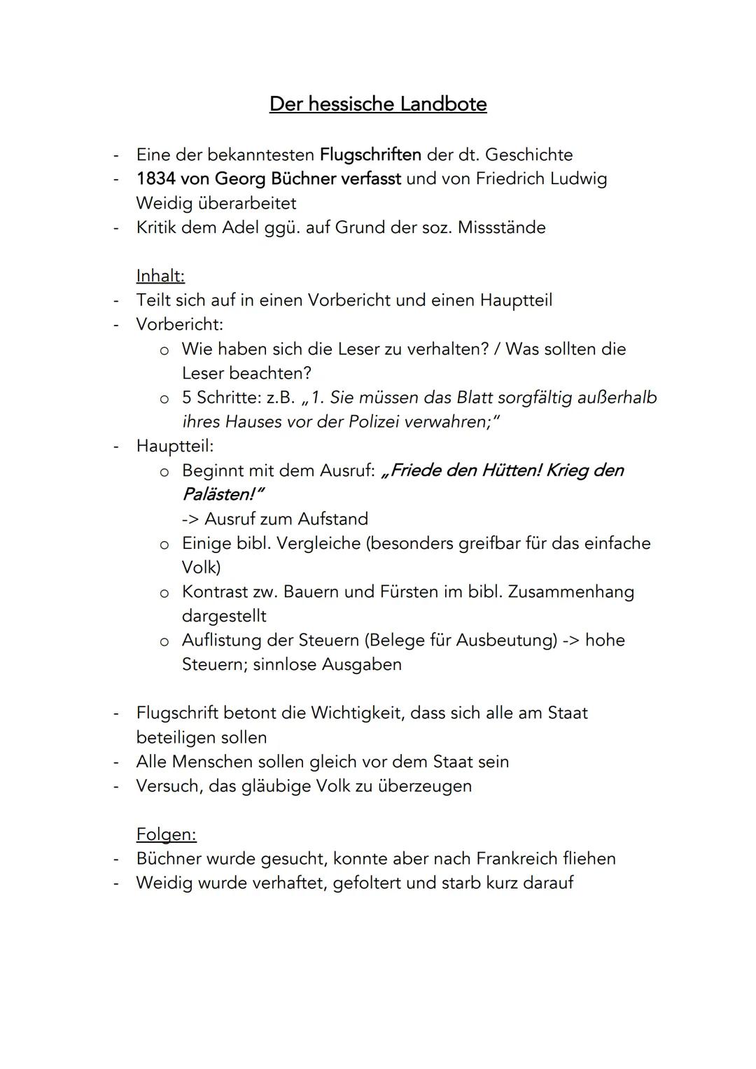 -
Der hessische Landbote
Eine der bekanntesten Flugschriften der dt. Geschichte
1834 von Georg Büchner verfasst und von Friedrich Ludwig
Wei