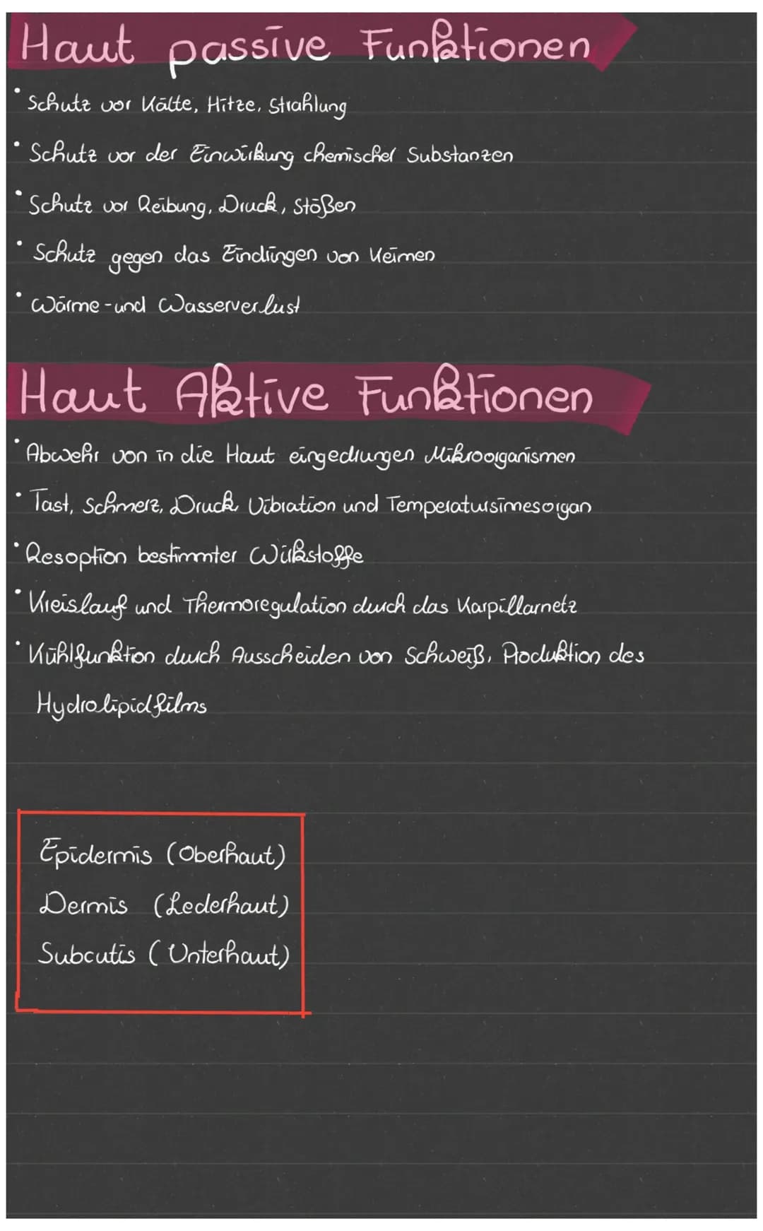 Die Haut ist das größte Organ des Körpers, ausgebreitet hat
sie eine Fläsche von ca 1,5-2m², sie ist ca 1-2 mm dick und
wiegt ca 3-4 Bg.
Die