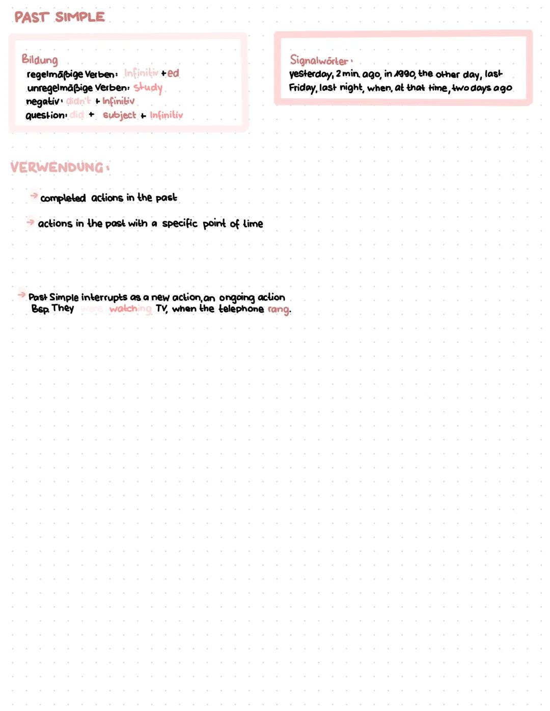 present perfect is past simple
PRESENT PERFECT
Bildung (form)
have + past participle
has + past participle (bei he, she, it)
VERWENDUNG (use