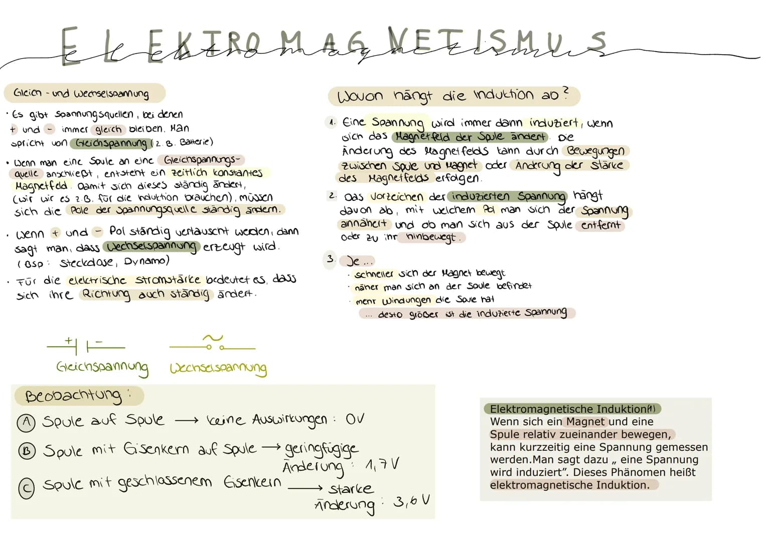 ELEKTROMAGNETISMUS
Gleich- und wechselspannung
•Es gibt Spannungsquellen, bei denen
+ und -
immer gleich bleiben. Han
spricht von Gleichspan