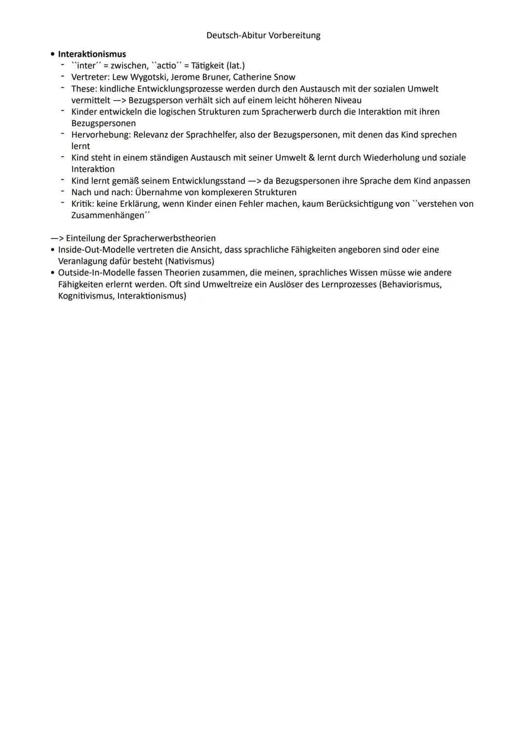 Inhaltsverzeichnis:
Deutsch-Abitur Vorbereitung
Deutsch-Lernzettel GK/ Abitur NRW
1. Sprache Spracherwerbsmodelle (Ontogenetischer Spracherw