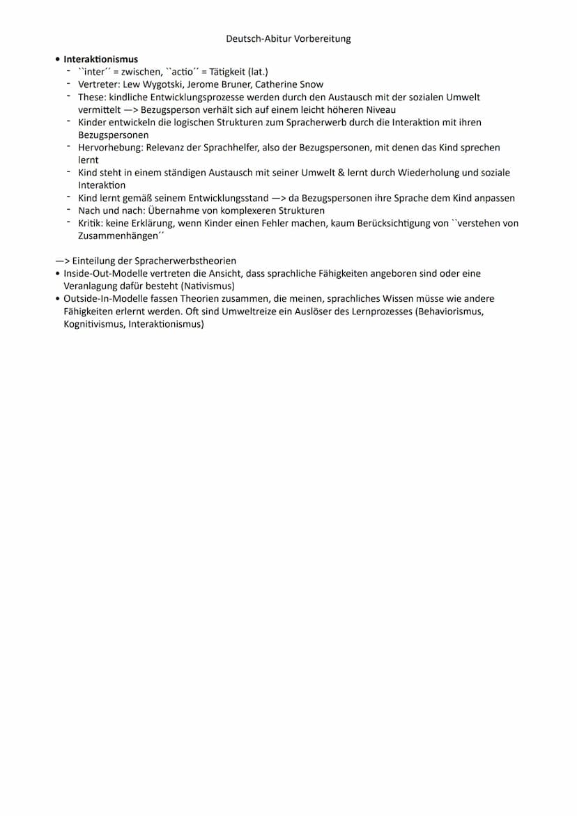 Inhaltsverzeichnis:
Deutsch-Abitur Vorbereitung
Deutsch-Lernzettel GK/ Abitur NRW
1. Sprache Spracherwerbsmodelle (Ontogenetischer Spracherw