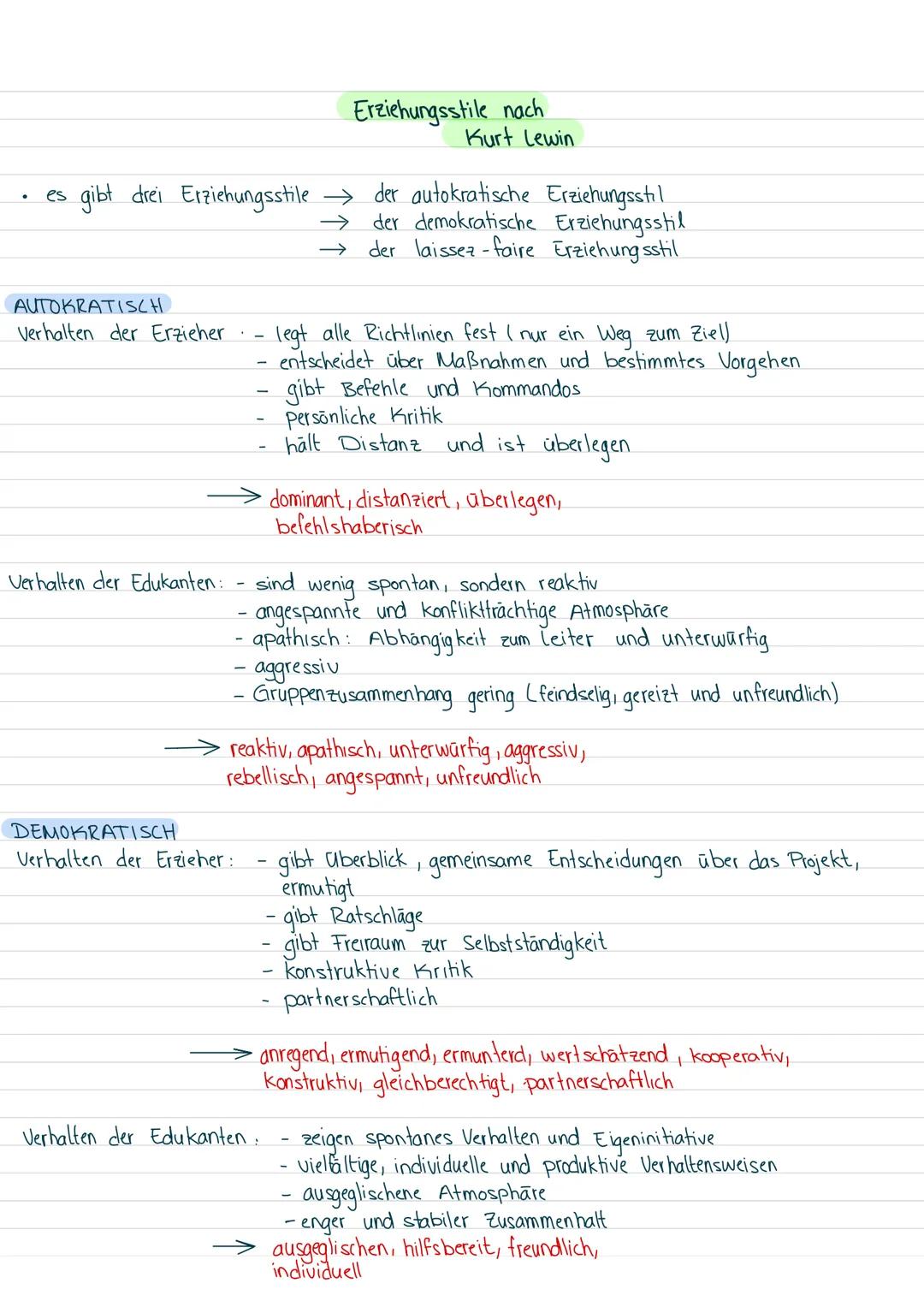 es gibt drei Erziehungsstile → der autokratische Erziehungsstil
→>>> der demokratische Erziehungsstil
→ der laissez-faire Erziehungsstil
AUT
