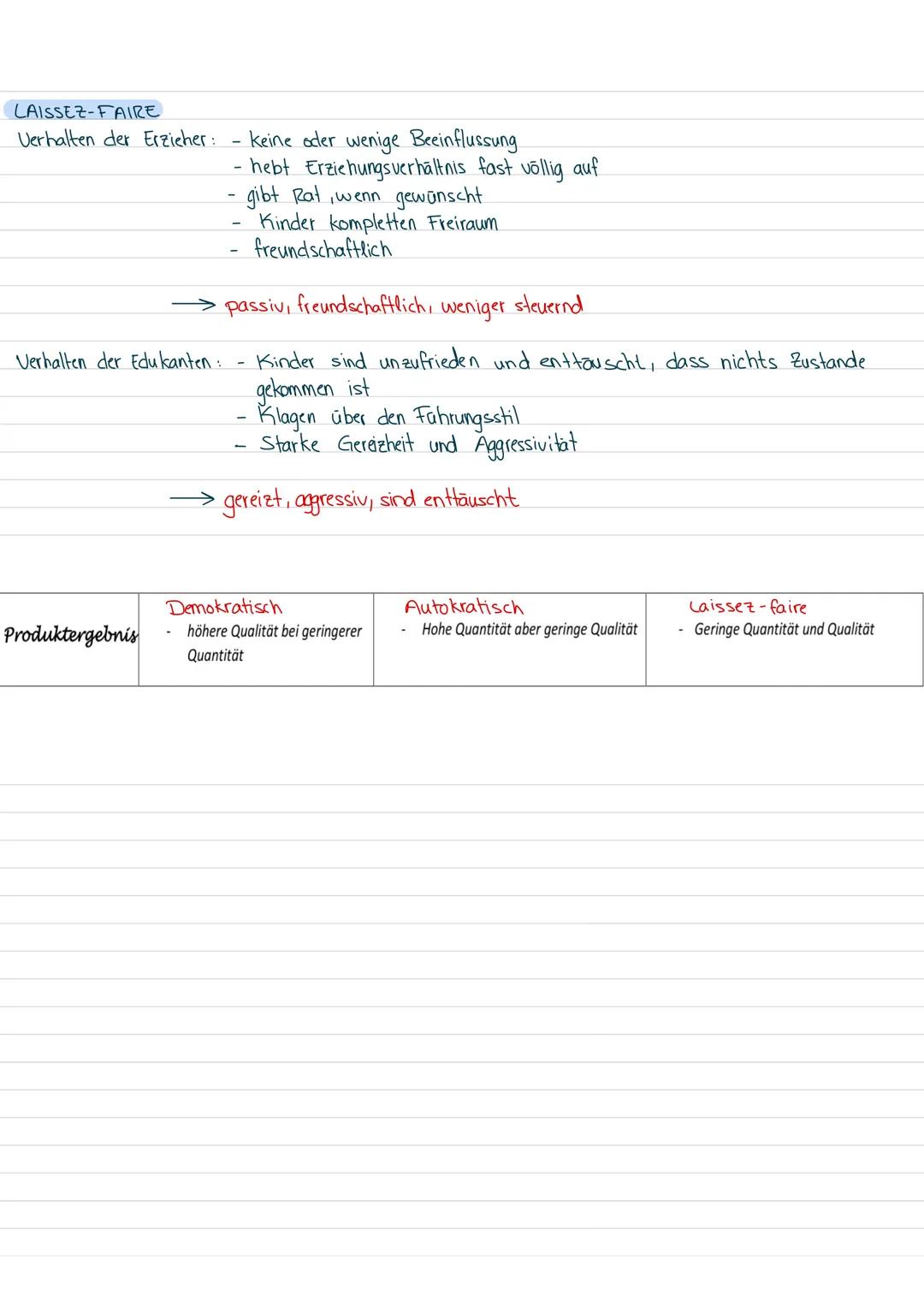 es gibt drei Erziehungsstile → der autokratische Erziehungsstil
→>>> der demokratische Erziehungsstil
→ der laissez-faire Erziehungsstil
AUT
