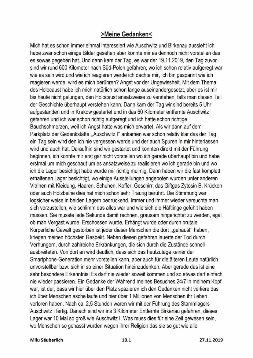 Ehemaliges
Vernichtungslager
Auschwitz-Birkenau
H
FTGAS!
AWA
YKLO
CH
Milu Säuberlich
ARBEIT MACHT FRE
10.1
27.11.2019 Gliederung
1. Einleitu