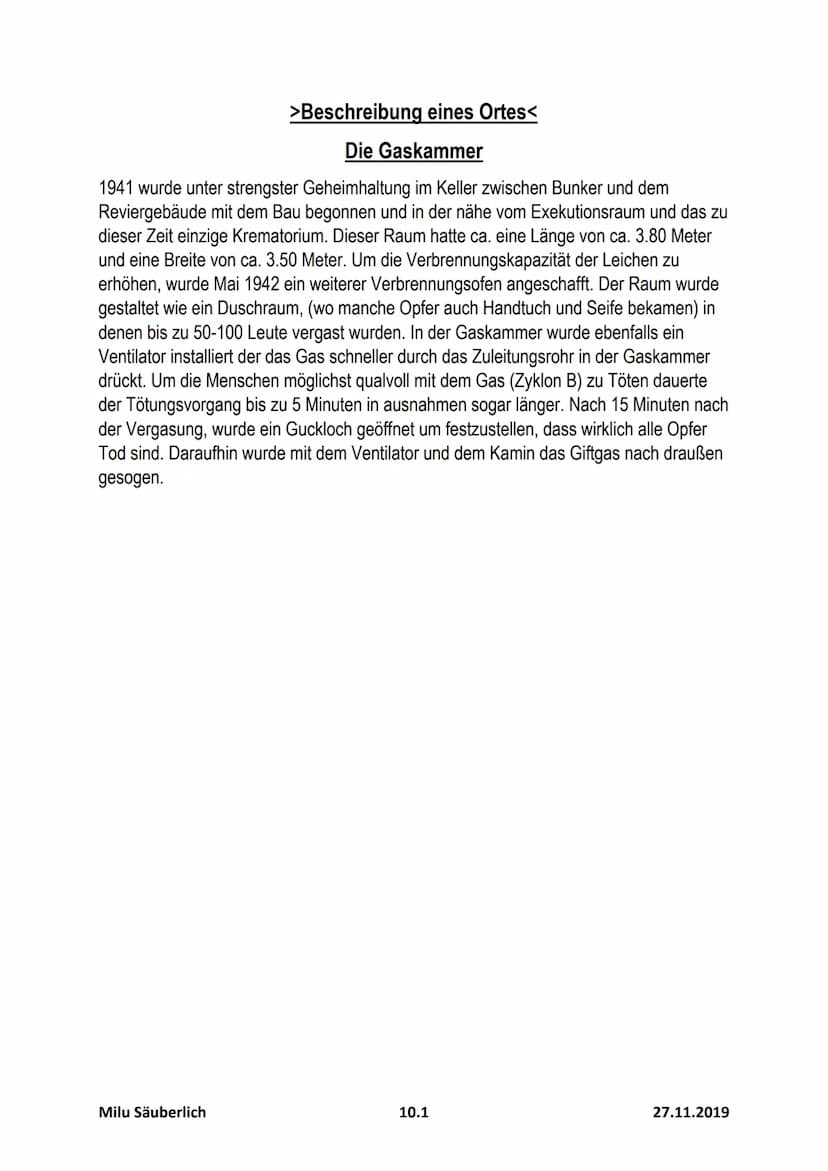 Ehemaliges
Vernichtungslager
Auschwitz-Birkenau
H
FTGAS!
AWA
YKLO
CH
Milu Säuberlich
ARBEIT MACHT FRE
10.1
27.11.2019 Gliederung
1. Einleitu