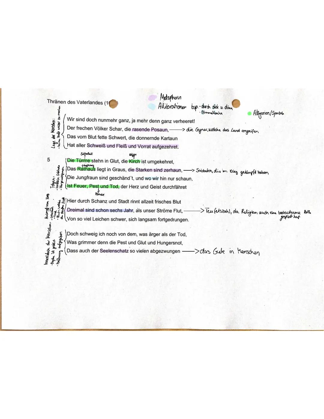 Tränen des Vaterlandes Gedicht Analyse PDF: Reimschema, Metaphern und Mehr