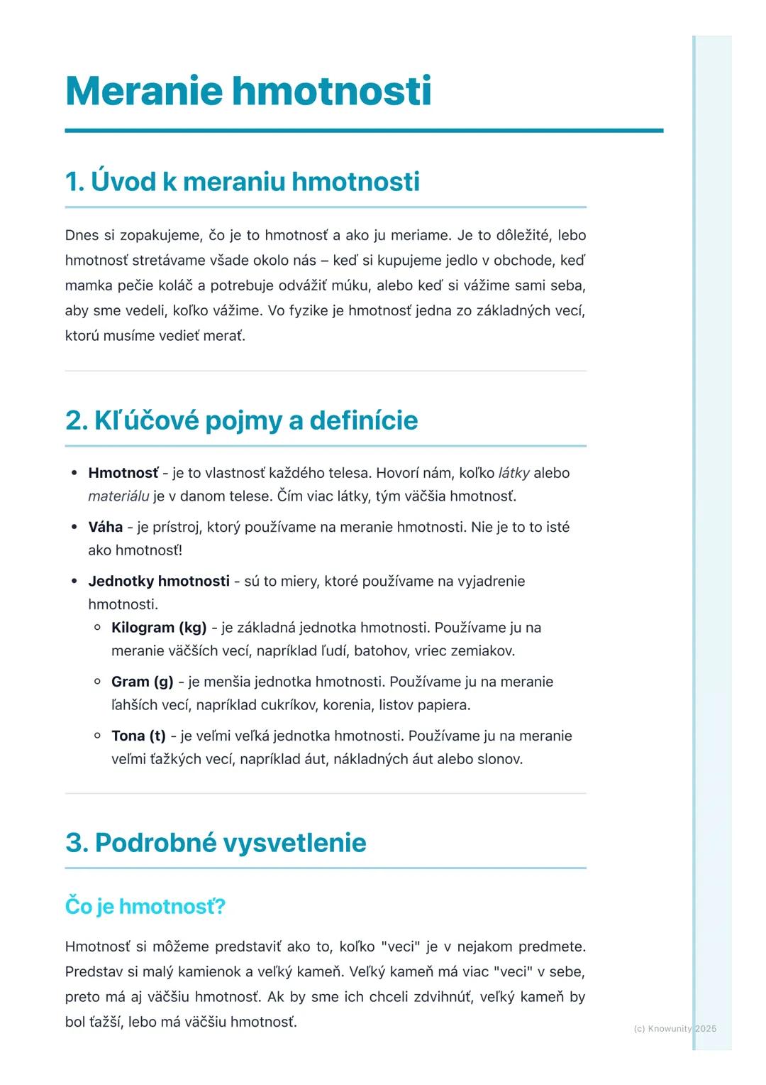 # Meranie hmotnosti

## 1. Úvod k meraniu hmotnosti

Dnes si zopakujeme, čo je to hmotnosť a ako ju meriame. Je to dôležité, lebo
hmotnosť s