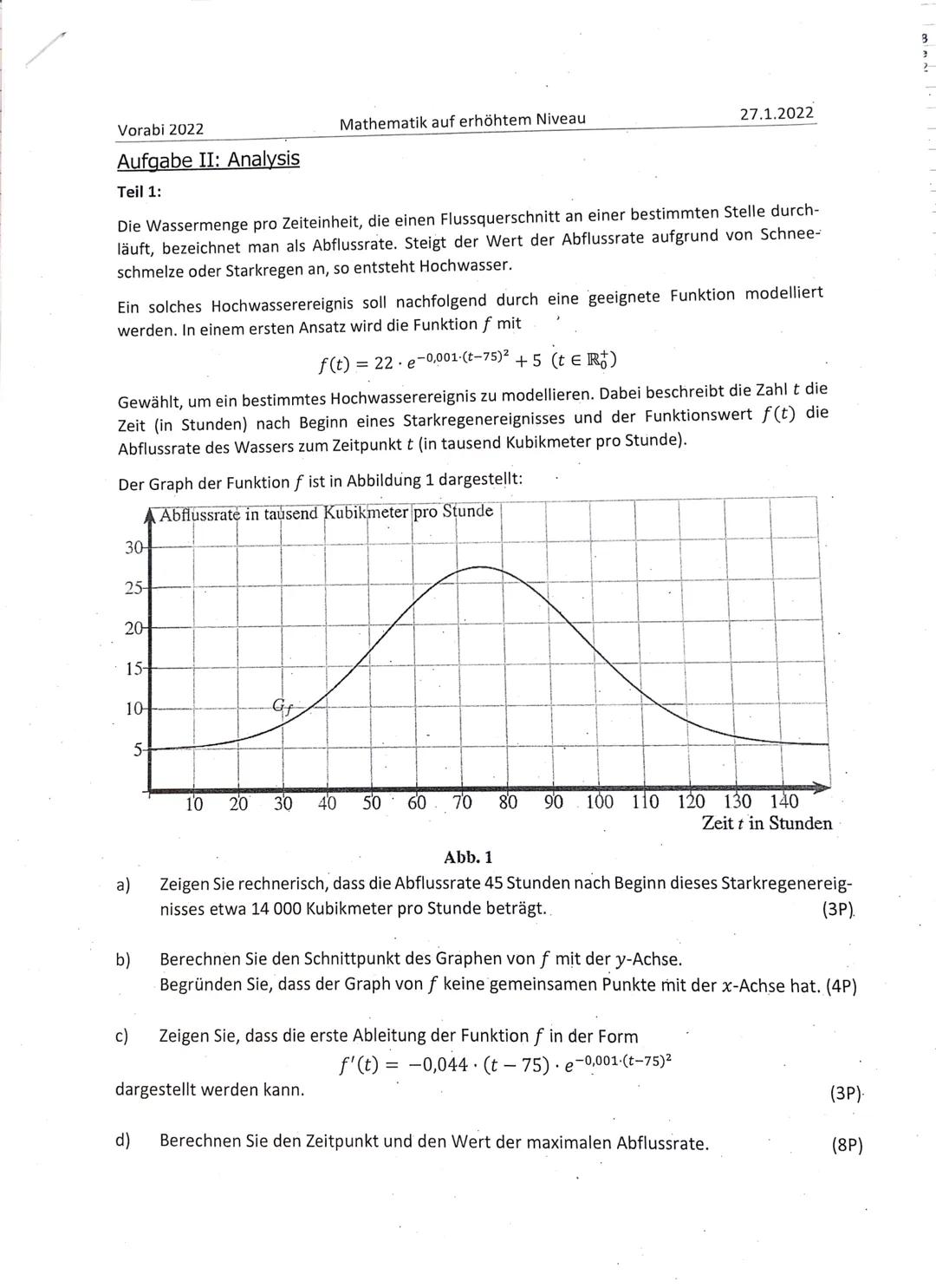 Vorabi 2022
Mathematik auf erhöhtem Niveau
27.1.2022

Aufgabe I: Hilfsmittelfreier Prüfungsteil

Aufgabe I.1: Analysis
Für x∈ ℝ sei die Funk