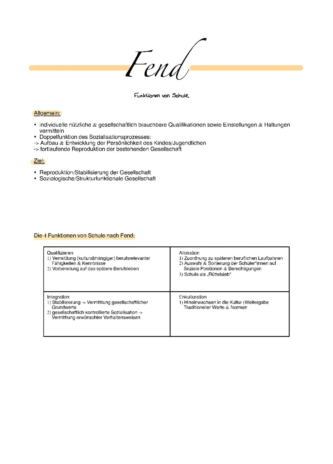 Fend - Funktionen von Schule 