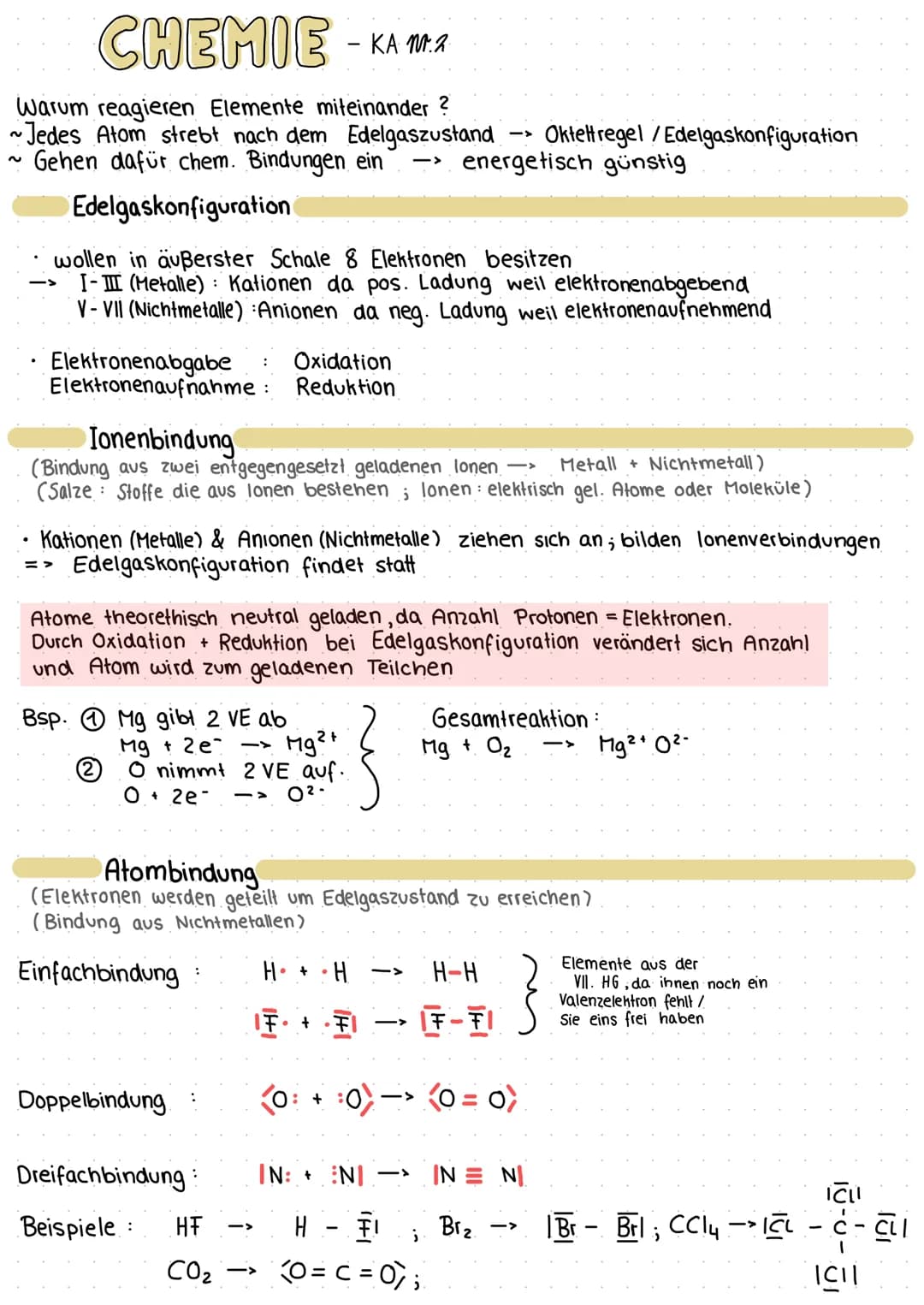 CHEMIE
Warum reagieren Elemente miteinander ?
~Jedes Atom strebt nach dem Edelgaszustand Oktelregel/Edelgaskonfiguration
Gehen dafür chem. B