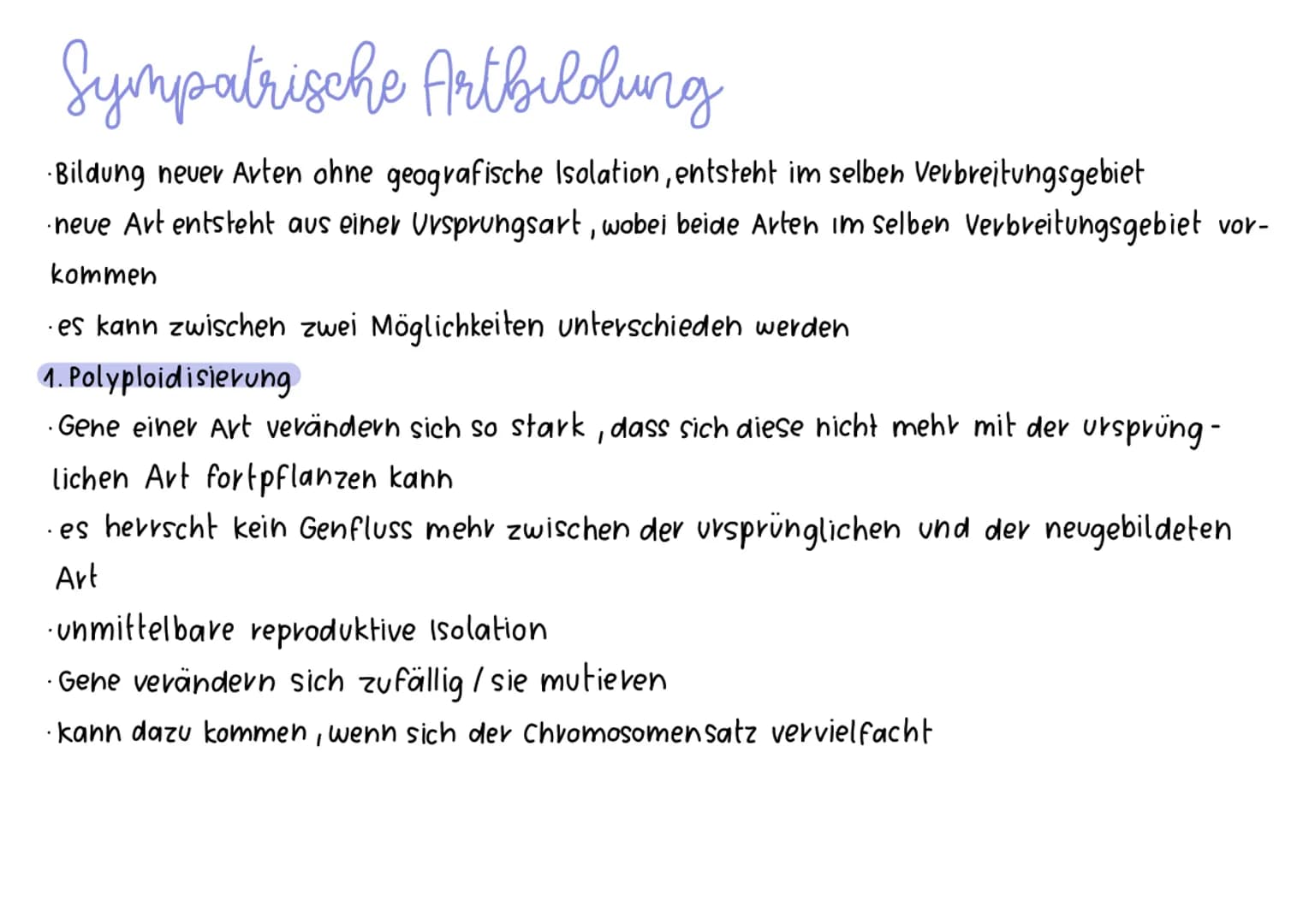 Sympatrische Arthilolung
·Bildung neuer Arten ohne geografische Isolation, entsteht im selben Verbreitungsgebiet
·neve Art entsteht aus eine
