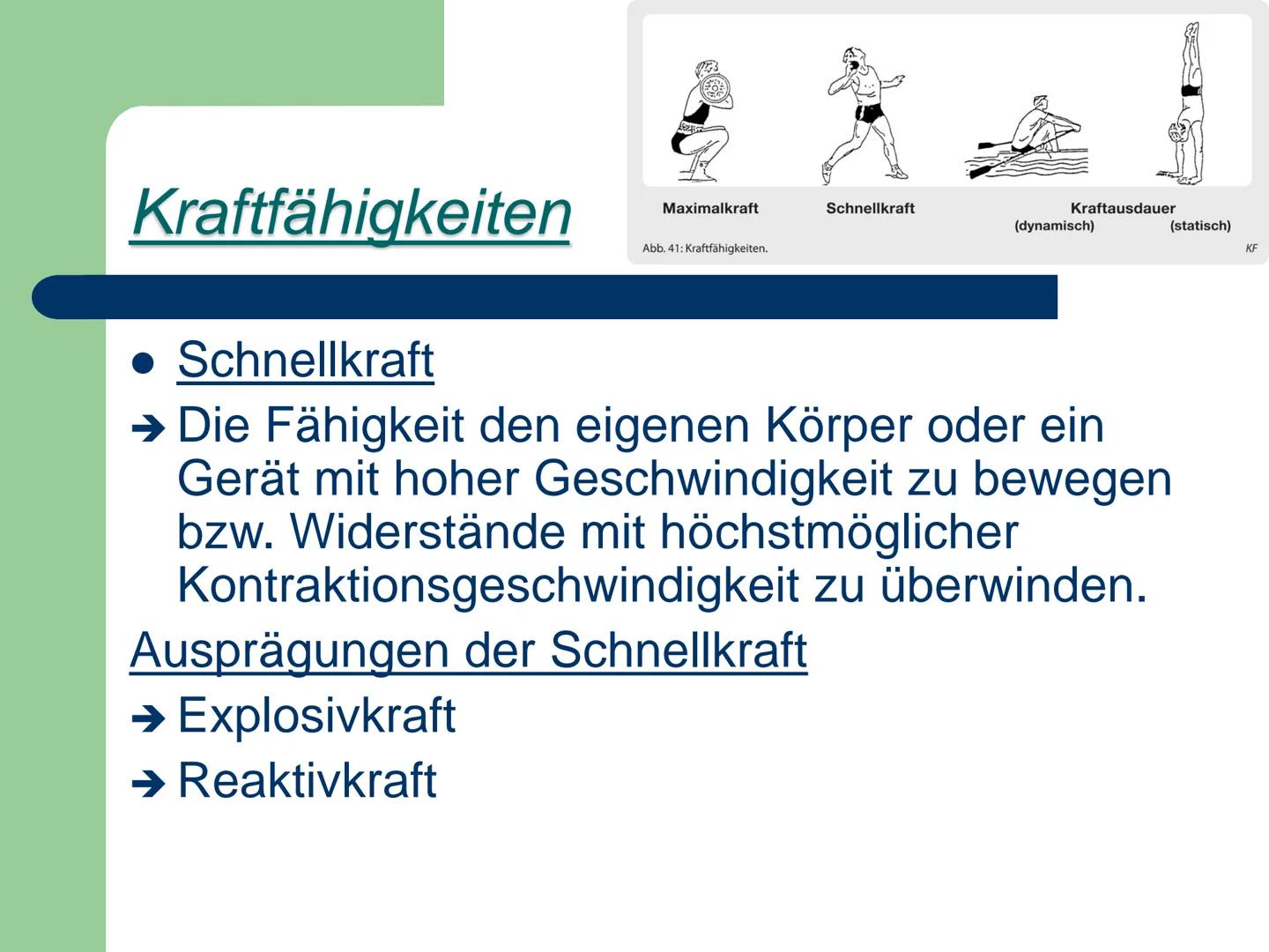 Kraft
ist die Fähigkeit des Nerv-
Muskelsystems, durch
Muskeltätigkeit Widerstände
● zu überwinden,
• ihnen entgegen zu wirken
● bzw. sie zu