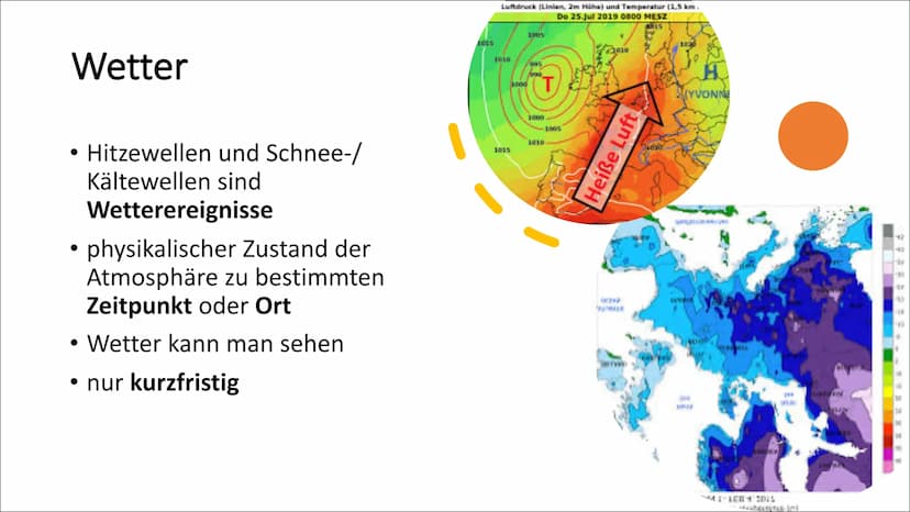 Was genau ist der
Unterschied
zwischen Wetter
und Klima?
KLIMA
WETTER Wetter
Hitzewellen und Schnee-/
Kältewellen sind
Wetterereignisse
phys
