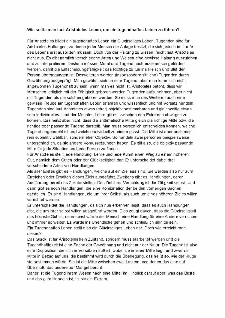 Know Tugendhaftes Leben nach Aristoteles + kritische Stellungnahme  thumbnail