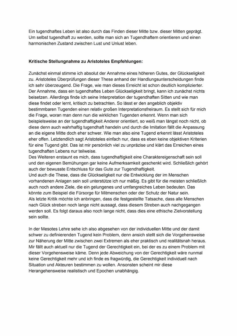 
<h2 id="einfhrungindietugenden">Einführung in die Tugenden</h2>
<p>Laut Aristoteles bildet ein tugendhaftes Leben ein glückseliges Leben. T