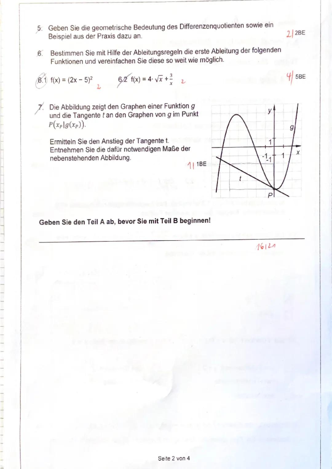 Name, Vorname. Allegra...Mafomann
1. Klausur Grundkurs Mathematik 11/1
Thema: Grenzwerte und Einführung in die Differenzialrechnung
Teil A (