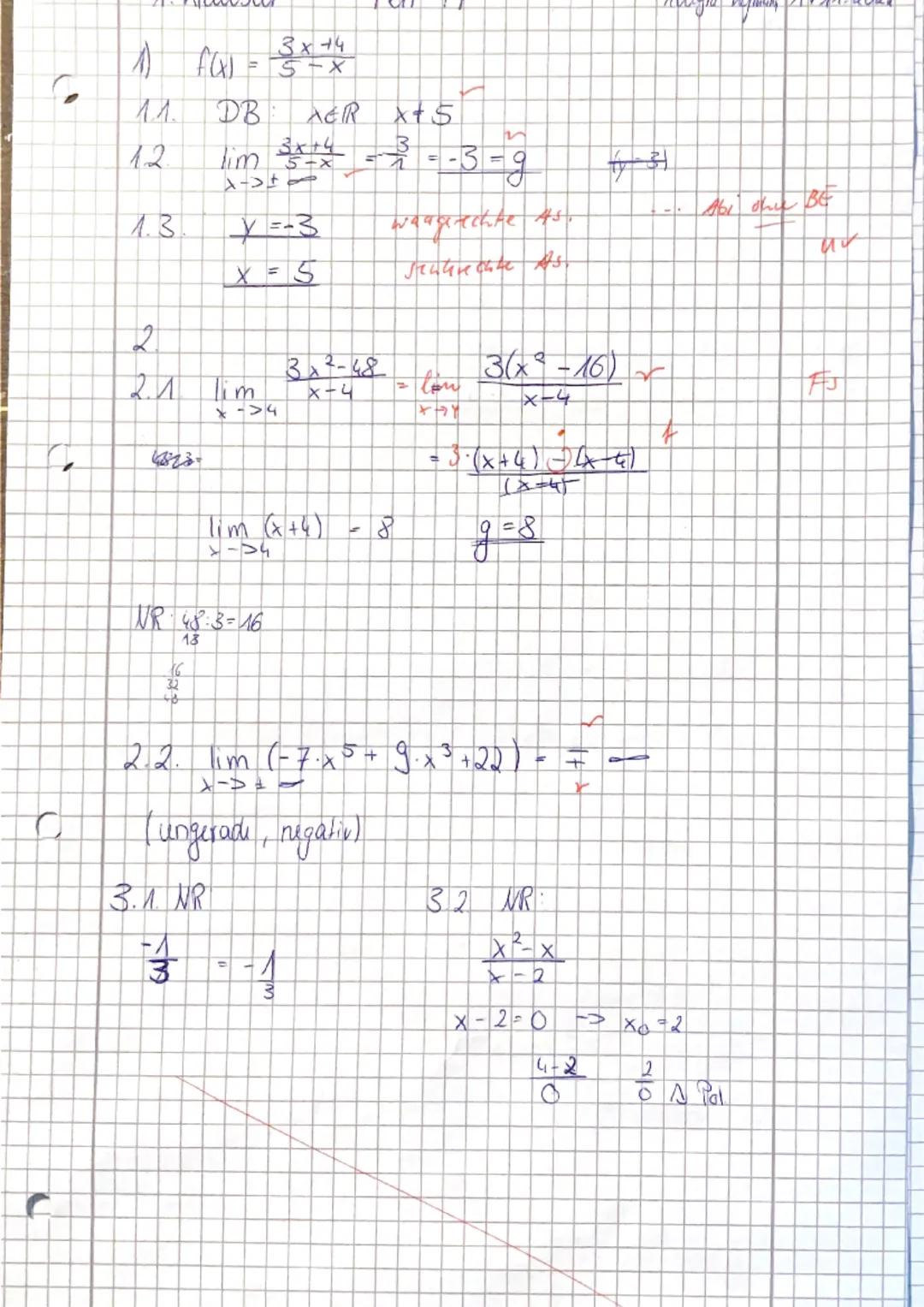Name, Vorname. Allegra...Mafomann
1. Klausur Grundkurs Mathematik 11/1
Thema: Grenzwerte und Einführung in die Differenzialrechnung
Teil A (