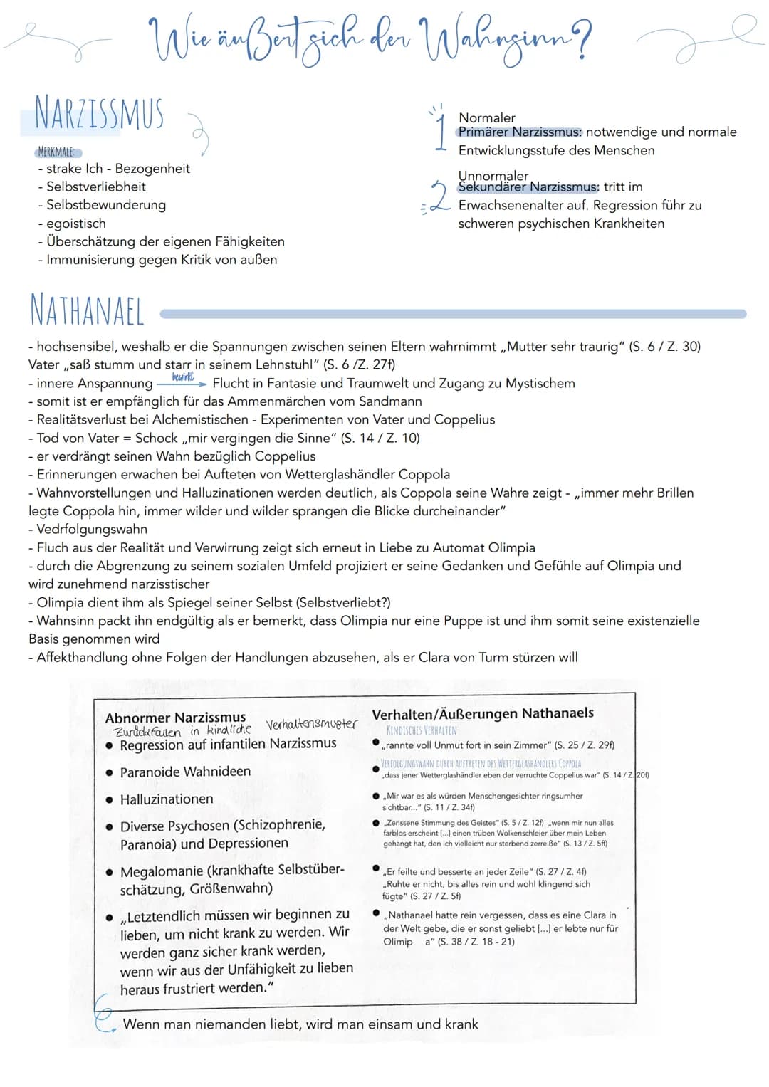 Wie äußert sich der Wahnginn?
NARZISSMUS
MERKMALE
- strake Ich - Bezogenheit
- Selbstverliebheit
- Selbstbewunderung
- egoistisch
- Überschä