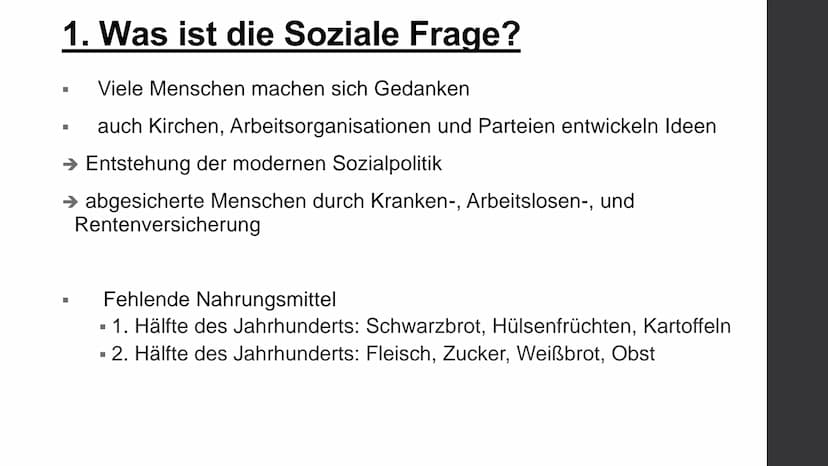 1. Soziale Frage
Mit diesem Begriff werden die sozialen Probleme bezeichnet, die es in
Deutschland seit Mitte des 19. Jahrhunderts als Folge