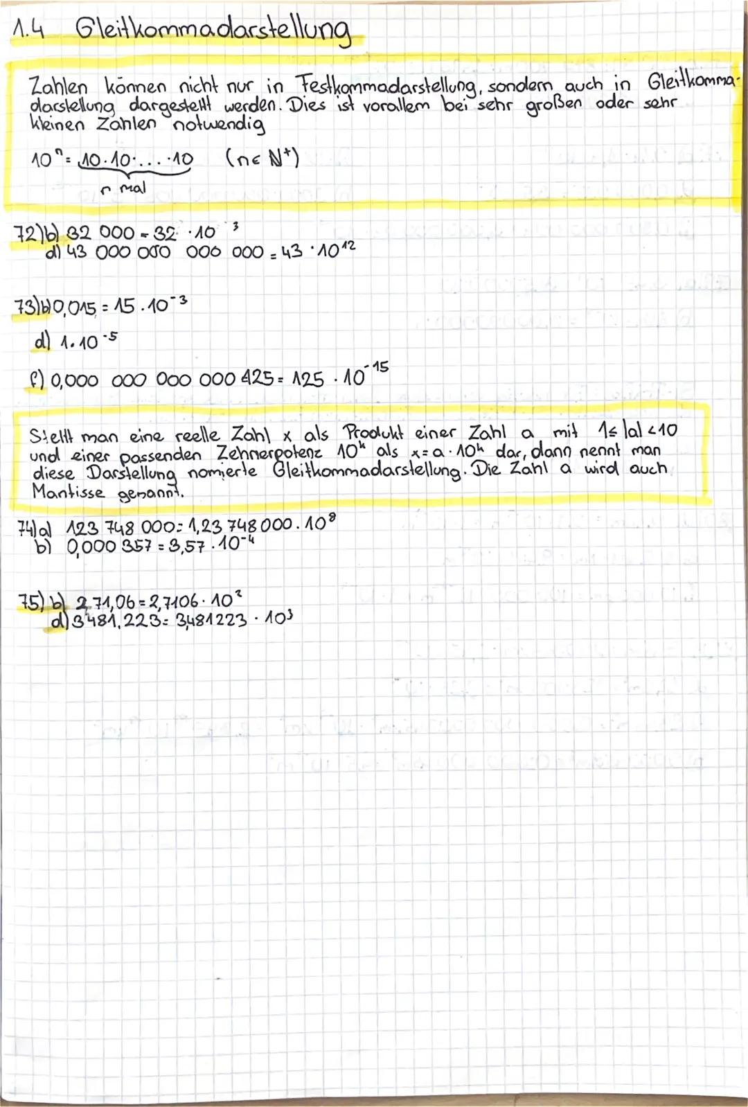 # 1.4 Gleitkommadarstellung

Zahlen können nicht nur in Festkommadarstellung, sondern auch in Gleitkomma-
darstellung dargestellt werden. Di