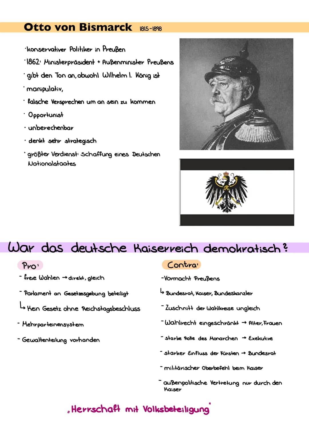 
<p>Am 18. Januar 1871 fand die Reichsgründung statt. Zuvor hatte der preußische König Wilhelm I. im Jahr 1862 den neuen Ministerpräsidenten