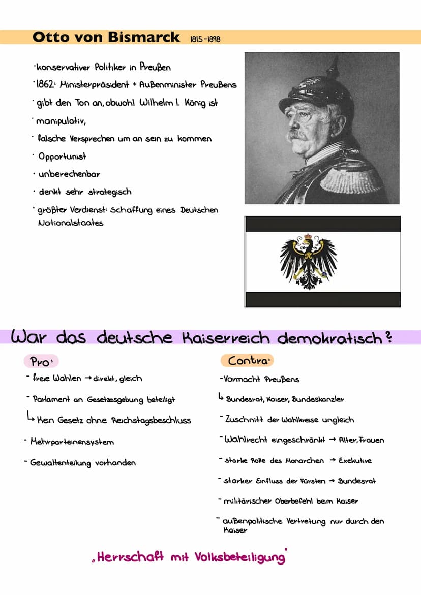 
<p>Am 18. Januar 1871 fand die Reichsgründung statt. Zuvor hatte der preußische König Wilhelm I. im Jahr 1862 den neuen Ministerpräsidenten