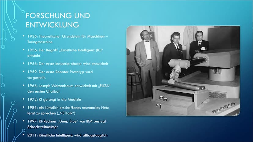 KÜNSTLICHE INTELLIGENZ INHALTSVERZEICHNIS
• Was ist Künstliche Intelligenz
●
• Forschung und Entwicklung
Bereiche der Anwendung
• Vor- und N