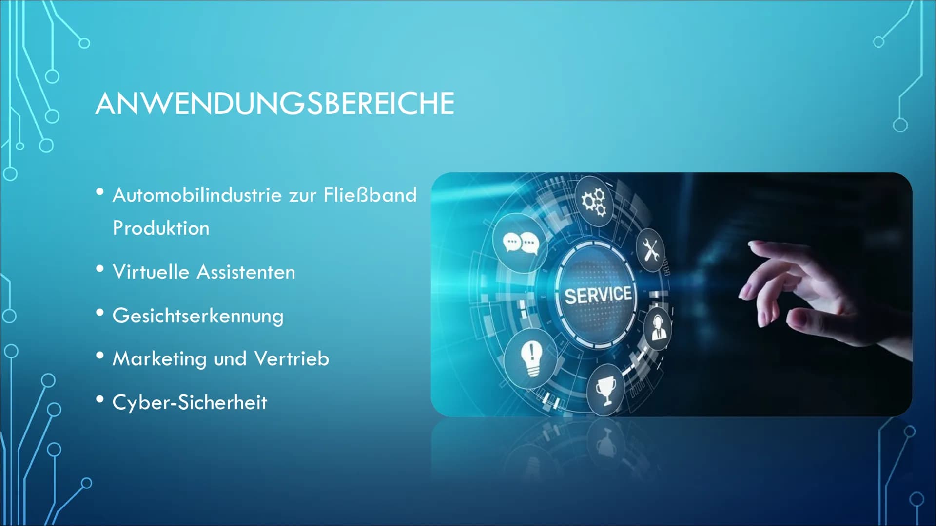 KÜNSTLICHE INTELLIGENZ INHALTSVERZEICHNIS
• Was ist Künstliche Intelligenz
●
• Forschung und Entwicklung
Bereiche der Anwendung
• Vor- und N