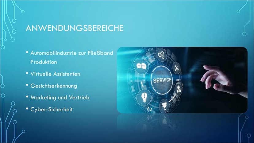 KÜNSTLICHE INTELLIGENZ INHALTSVERZEICHNIS
• Was ist Künstliche Intelligenz
●
• Forschung und Entwicklung
Bereiche der Anwendung
• Vor- und N