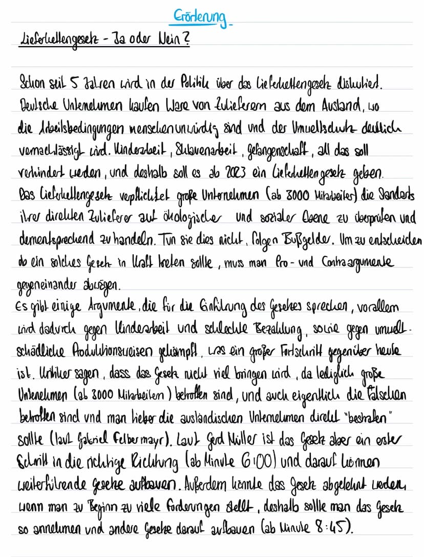 Soll das liefeletten setz in Kraft treten?
Lo Im Bezug auf ein Interview mit Gerd Müller
Pro: •Es gibt einen Beschuvede mechanismus für jede