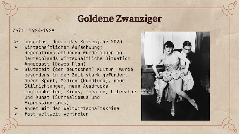 O
Goldene
Zwanziger und
die Rolle der
Frau
Szatara, Rana und Leonie
60 Golden 20s
Was ist an dieser
Zeit so besonders?
Rolle Frau
Rolle Frau