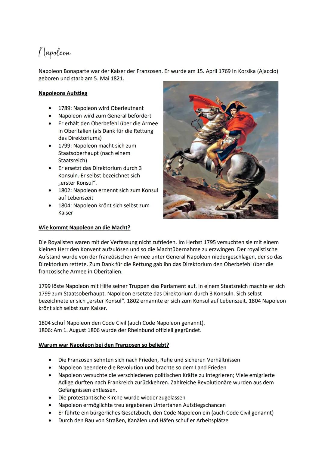 # Napoleon

Napoleon Bonaparte war der Kaiser der Franzosen. Er wurde am 15. April 1769 in Korsika (Ajaccio)
geboren und starb am 5. Mai 182