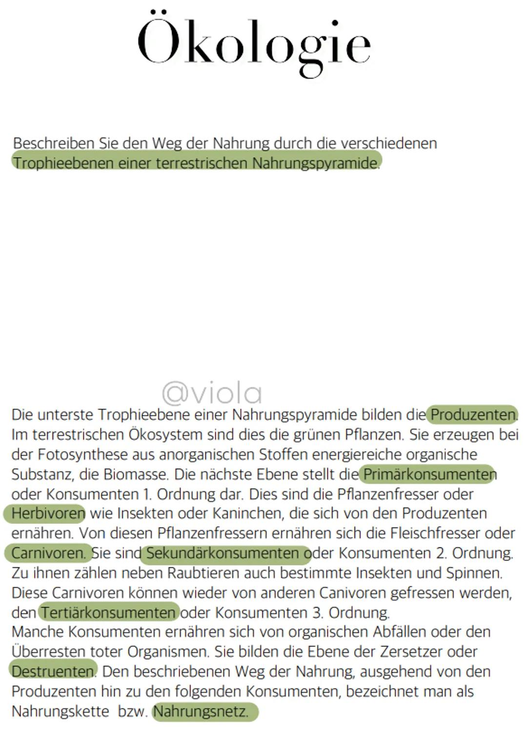 Ökologie
Definiere folgende Begriffe:
Biotop
Biozönose
Ökosystem
Ökosphäre
@viola
Biotop: Lebensraum für die Organismen eines Ökosystems
Bio