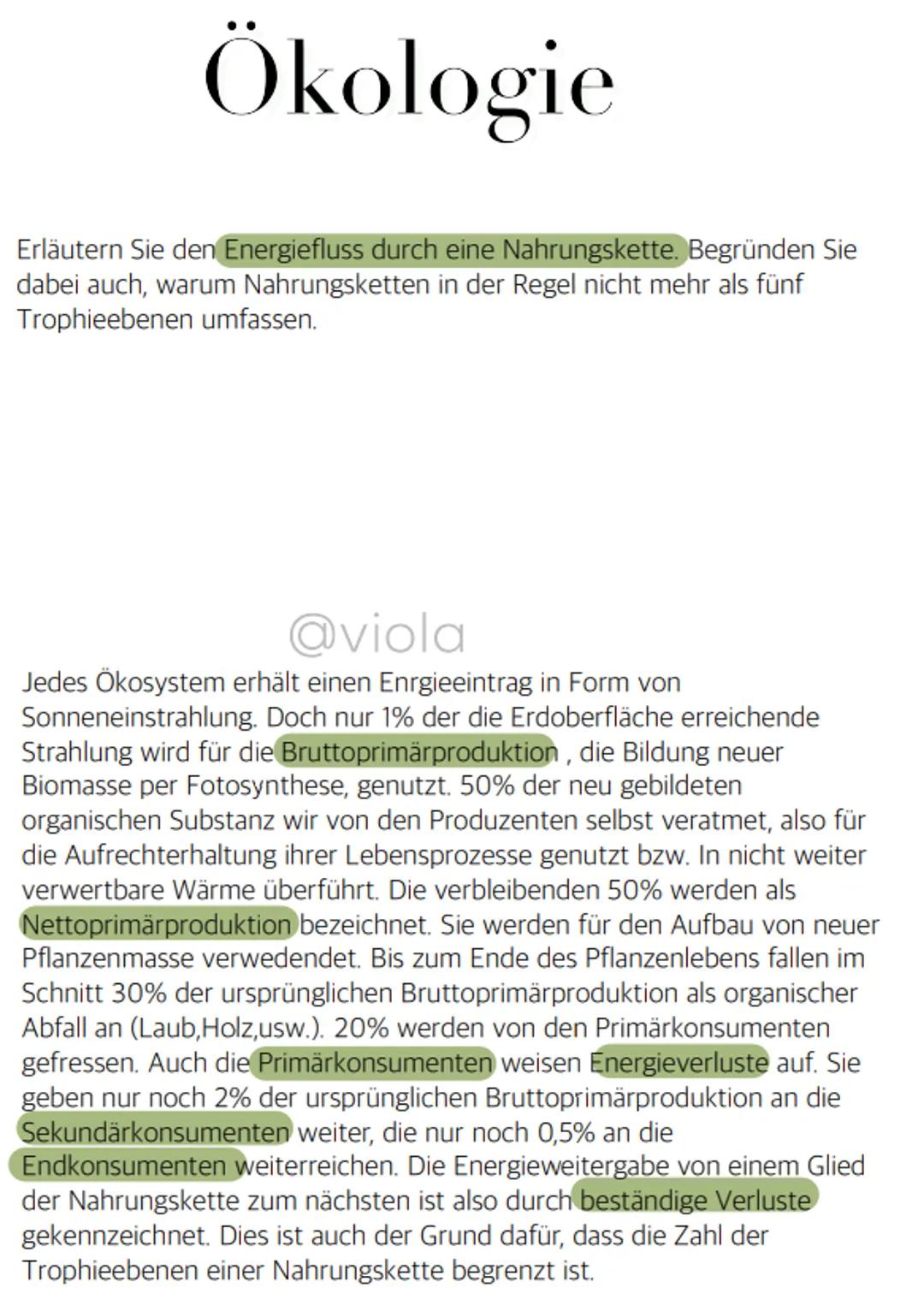 Ökologie
Definiere folgende Begriffe:
Biotop
Biozönose
Ökosystem
Ökosphäre
@viola
Biotop: Lebensraum für die Organismen eines Ökosystems
Bio