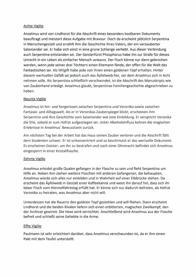 Vigilienzusammenfassung
Erste Vigilie
Am Himmelfahrtstag stößt der Student Anselmus einen Korb mit Äpfeln und Kuchen um, die
eine alte Frau 