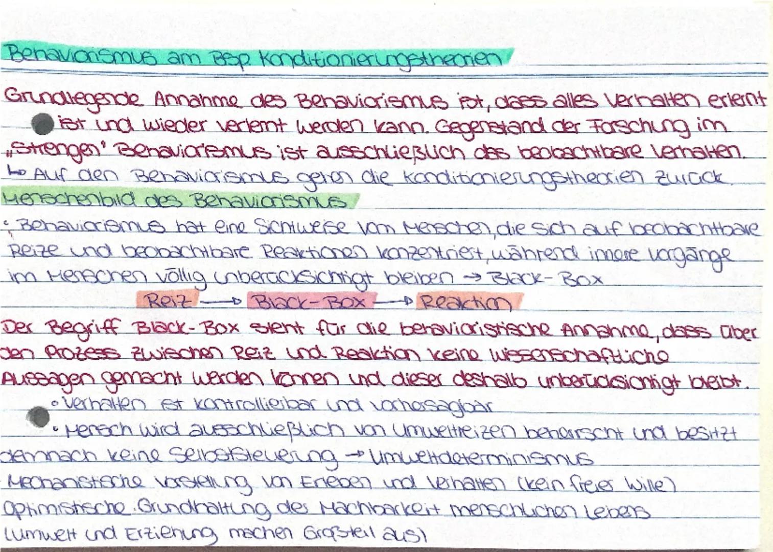 # Behaviorismus am Bsp. Konditionierungstheorien

Grundlegende Annahme des Behaviorismus ist, dass alles Verhalten erlernt
ist und wieder ve