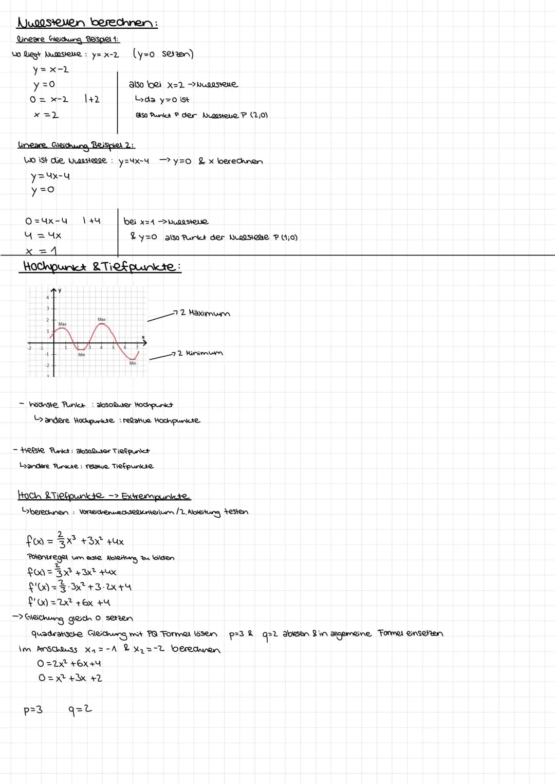 (lokale) Extremstelle bestimmen
notw. Bed.: f'(x)=0
hin. Bed.
: f'(x) = 0 und VZW.
Xo als mögliche Extremstelle
TP: f'(xoth) <0
f'(xoth) >0
