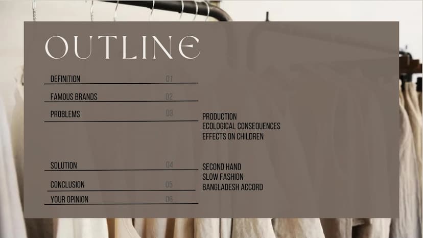 FAST FASHION
BY: MILENA, MELISSA UND NICOLE OUTLINE
DEFINITION
FAMOUS BRANDS
PROBLEMS
SOLUTION
CONCLUSION
YOUR OPINION
01
02
03
04
05
06
PRO