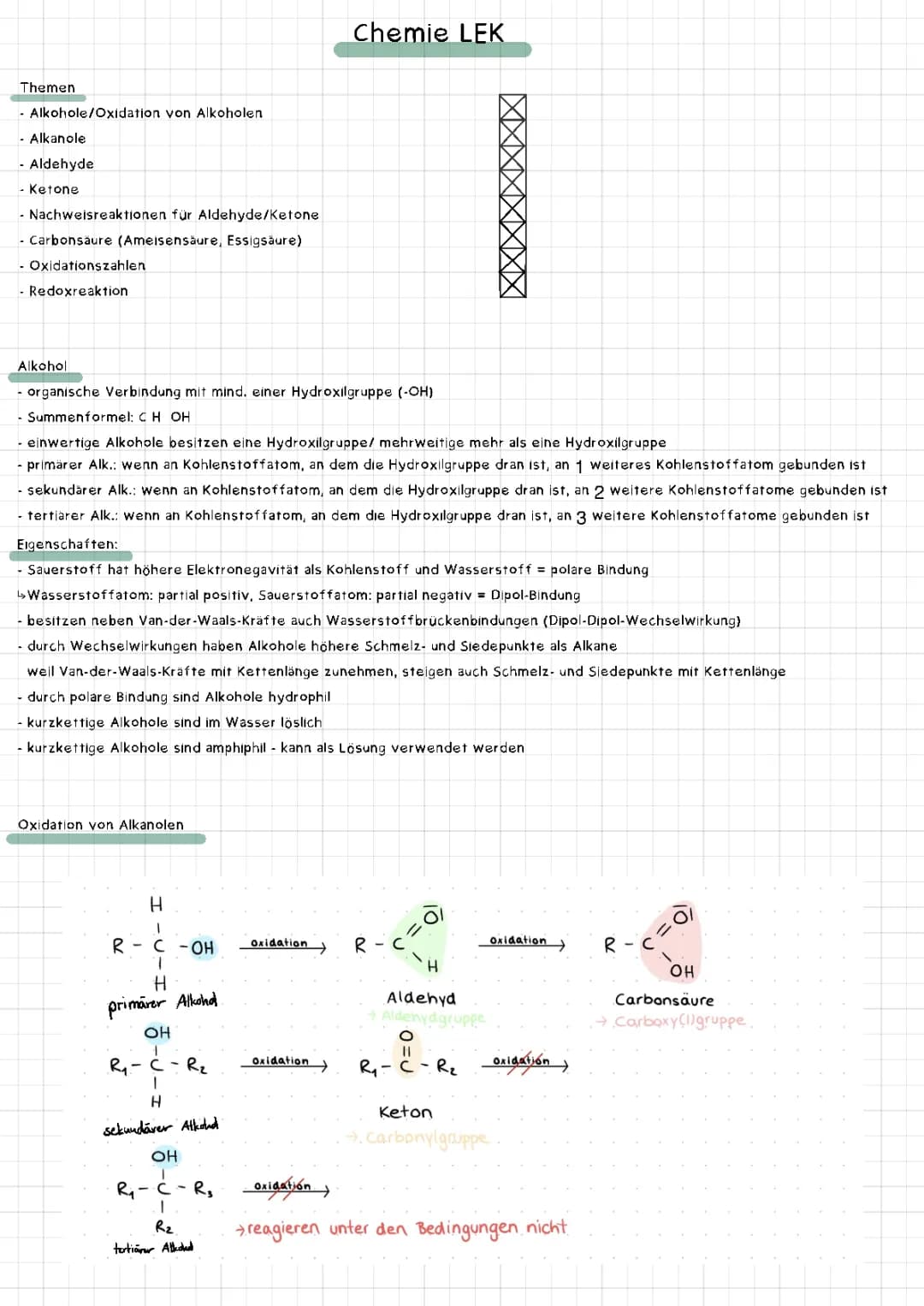 Aldehyde,Ketone,Carbonsäure, Oxidationszahlen