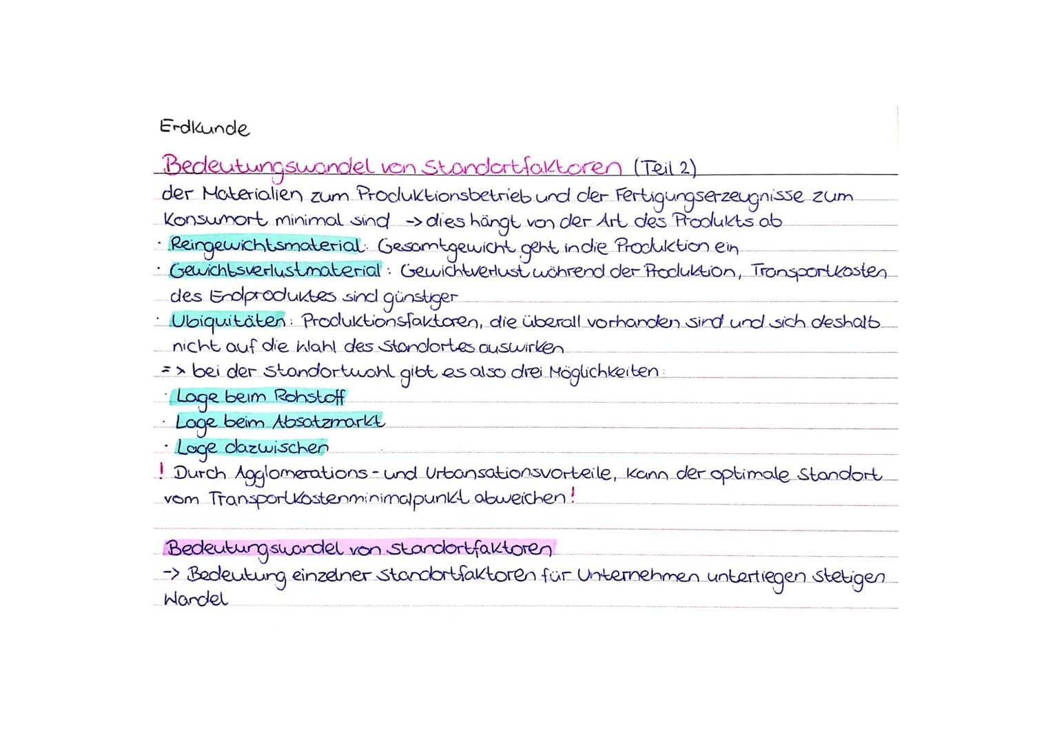 Erdkunde
Bedeutungswandel von Standortfaktoren
> da sich Unternehmen nur dort ansiedeln, wo sie vorteilhaft produzieren können,
müssen Kommu