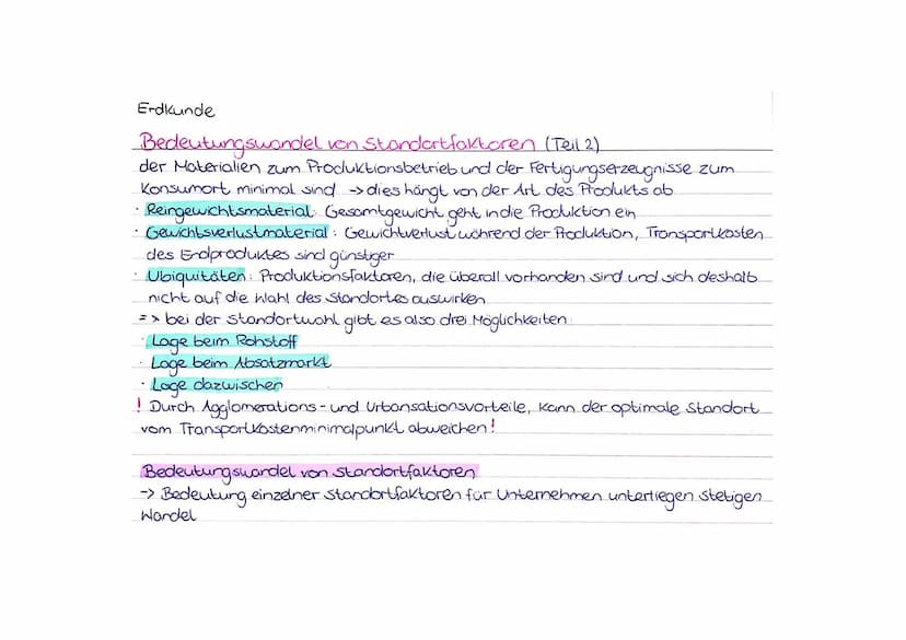 Erdkunde
Bedeutungswandel von Standortfaktoren
> da sich Unternehmen nur dort ansiedeln, wo sie vorteilhaft produzieren können,
müssen Kommu